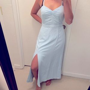 Sweetheart pale blue midi slit dress!